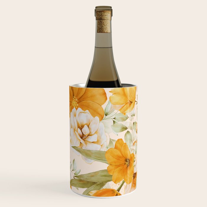 Yellow Florals with Painted Speckles on Cream Wine Chiller Gallery Image 2