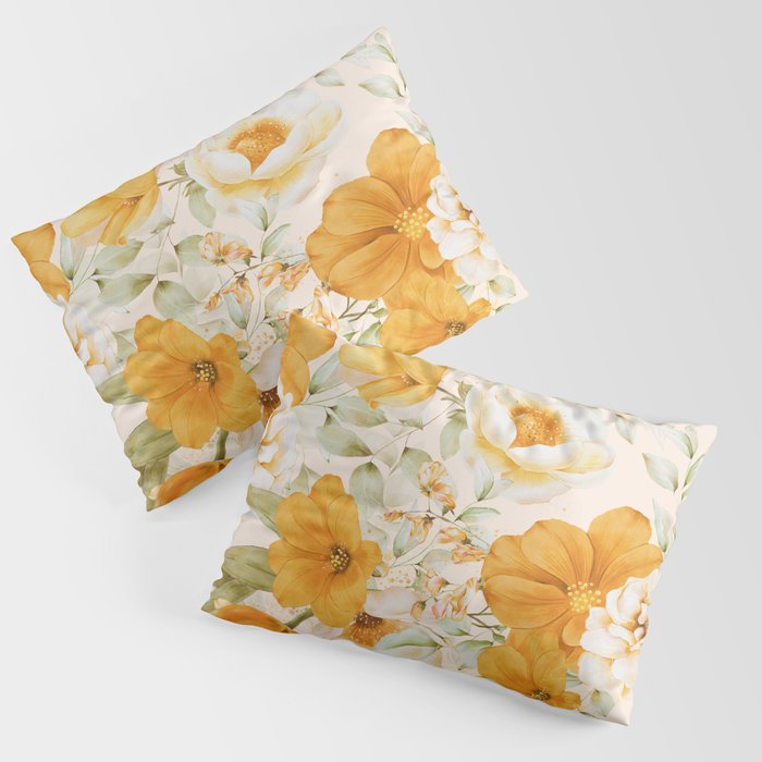 Yellow Florals with Painted Speckles on Cream Pillow Sham Gallery Image 3