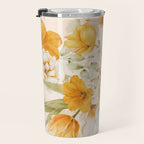 Yellow Florals with Painted Speckles on Cream Travel Mug Gallery Image 3