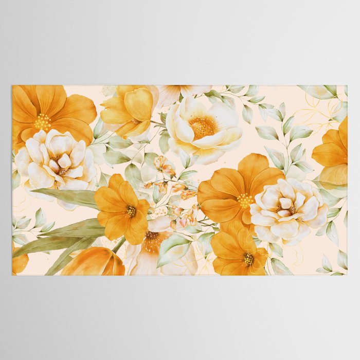 Yellow Florals with Painted Speckles on Cream Tablecloth Gallery Image 2
