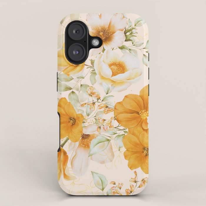 Yellow Florals with Painted Speckles on Cream iPhone Case Gallery Image 1