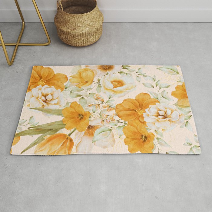 Yellow Florals with Painted Speckles on Cream Rug Gallery Image 1