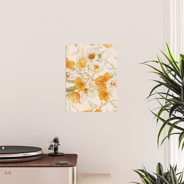 Yellow Florals with Painted Speckles on Cream Poster Gallery Image 2