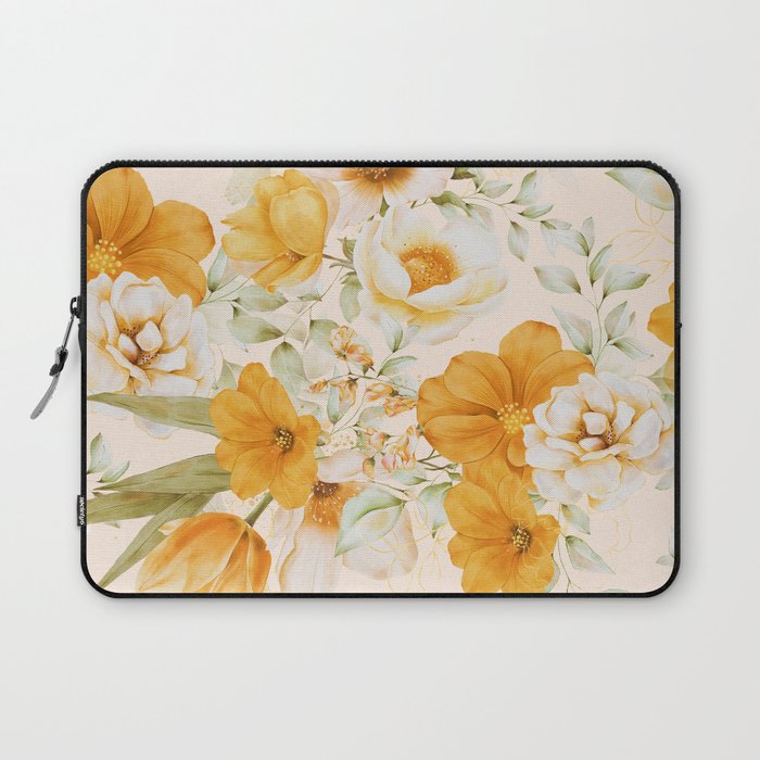 Yellow Florals with Painted Speckles on Cream Laptop Sleeve Gallery Image 1