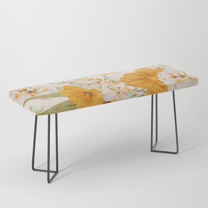 Yellow Florals with Painted Speckles on Cream Bench Gallery Image 1