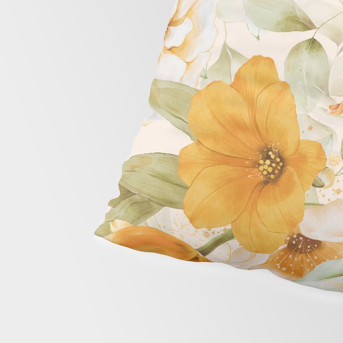 Yellow Florals with Painted Speckles on Cream Pillow Sham Gallery Image 4