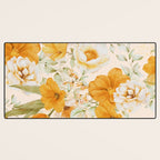 Yellow Florals with Painted Speckles on Cream Desk Mat Gallery Image 3