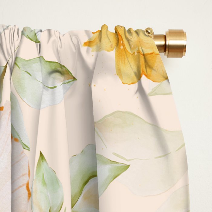 Yellow Florals with Painted Speckles on Cream Window Curtain Gallery Image 2