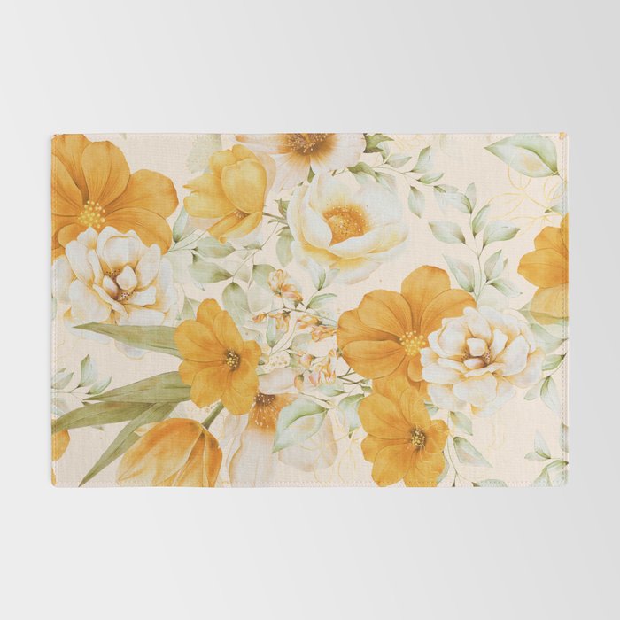Yellow Florals with Painted Speckles on Cream Rug Gallery Image 2