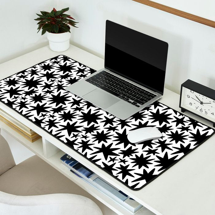 Black and white star shape pattern Desk Mat Gallery Image 2