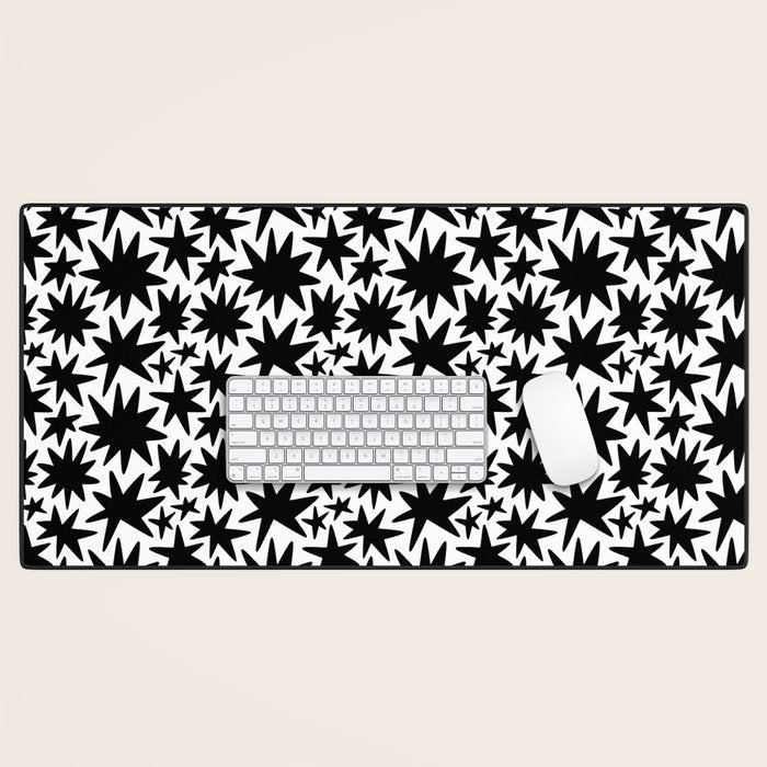 Black and white star shape pattern Desk Mat Gallery Image 1