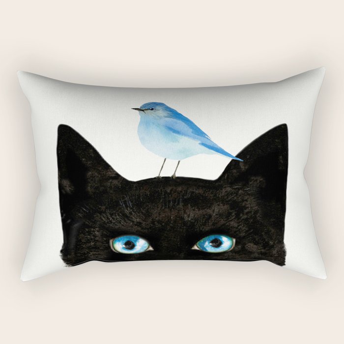 Cat and Bird Rectangular Pillow Gallery Image 2