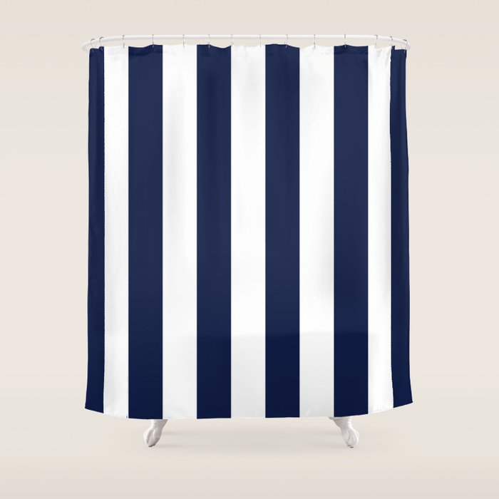 Navy Blue Bold Awning Cabana Stripe Lines Minimalist Stripes Line Drawing Shower Curtain Gallery Image 1
