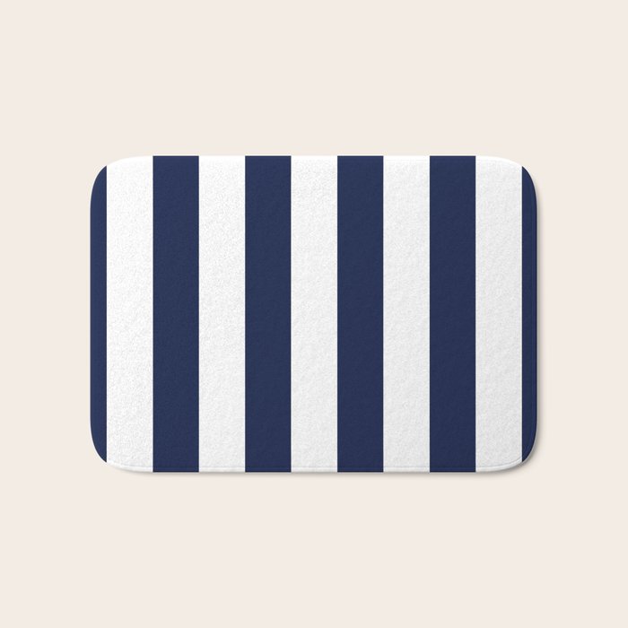 Navy Blue Bold Awning Cabana Stripe Lines Minimalist Stripes Line Drawing Bath Mat Gallery Image 1