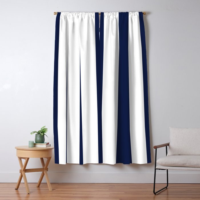 Navy Blue Bold Awning Cabana Stripe Lines Minimalist Stripes Line Drawing Window Curtain Gallery Image 1