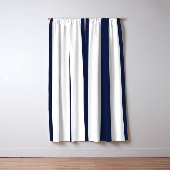 Navy Blue Bold Awning Cabana Stripe Lines Minimalist Stripes Line Drawing Window Curtain Gallery Image 3