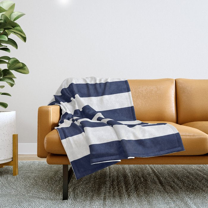 Navy Blue Bold Awning Cabana Stripe Lines Minimalist Stripes Line Drawing Throw Blanket Gallery Image 1