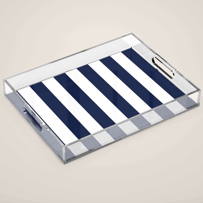 Navy Blue Bold Awning Cabana Stripe Lines Minimalist Stripes Line Drawing Acrylic Tray Gallery Image 1