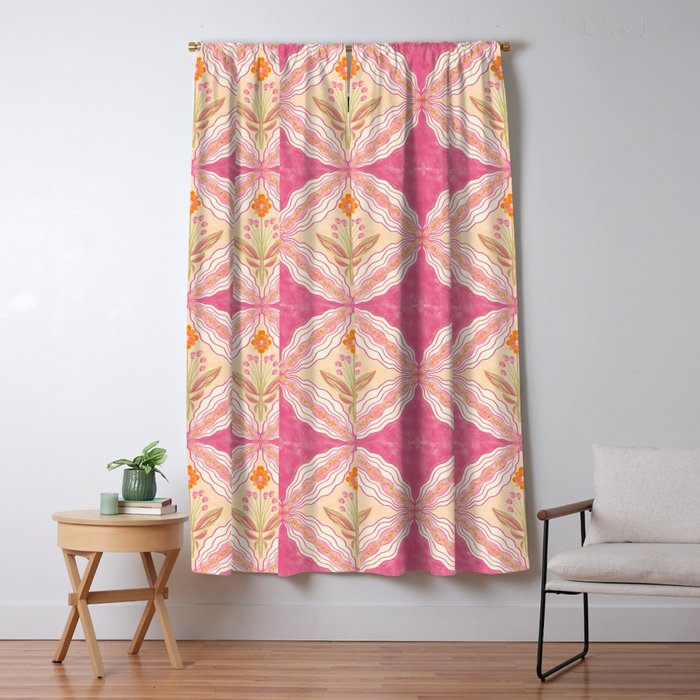 Delicate Floral Mandala Pattern in Pink and Peach Hues Window Curtain Gallery Image 5