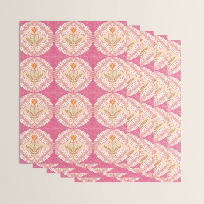 Delicate Floral Mandala Pattern in Pink and Peach Hues Wrapping Paper Gallery Image 3