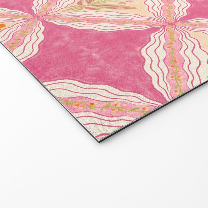 Delicate Floral Mandala Pattern in Pink and Peach Hues Welcome Mat Gallery Image 2