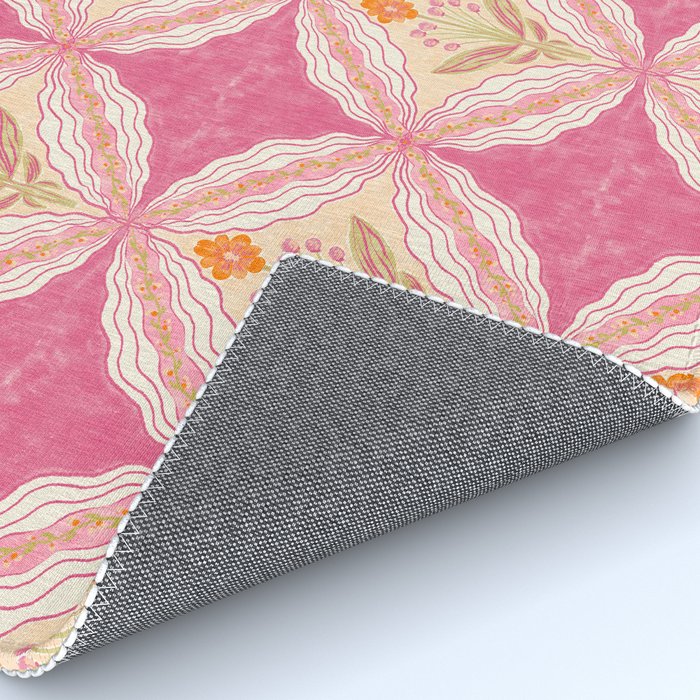 Delicate Floral Mandala Pattern in Pink and Peach Hues Rug Gallery Image 4