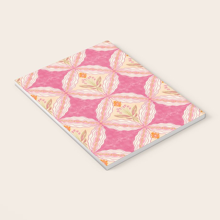 Delicate Floral Mandala Pattern in Pink and Peach Hues Notebook Gallery Image 3