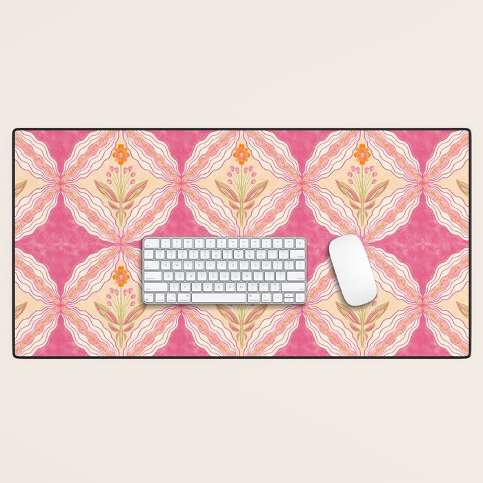 Delicate Floral Mandala Pattern in Pink and Peach Hues Desk Mat Gallery Image 1