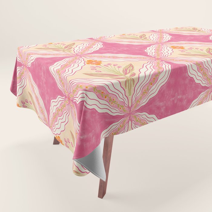 Delicate Floral Mandala Pattern in Pink and Peach Hues Tablecloth Gallery Image 1
