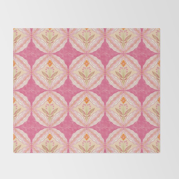 Delicate Floral Mandala Pattern in Pink and Peach Hues Throw Blanket Gallery Image 2