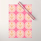 Delicate Floral Mandala Pattern in Pink and Peach Hues Wrapping Paper Gallery Image 1