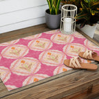 Delicate Floral Mandala Pattern in Pink and Peach Hues Outdoor Rug Gallery Image 2