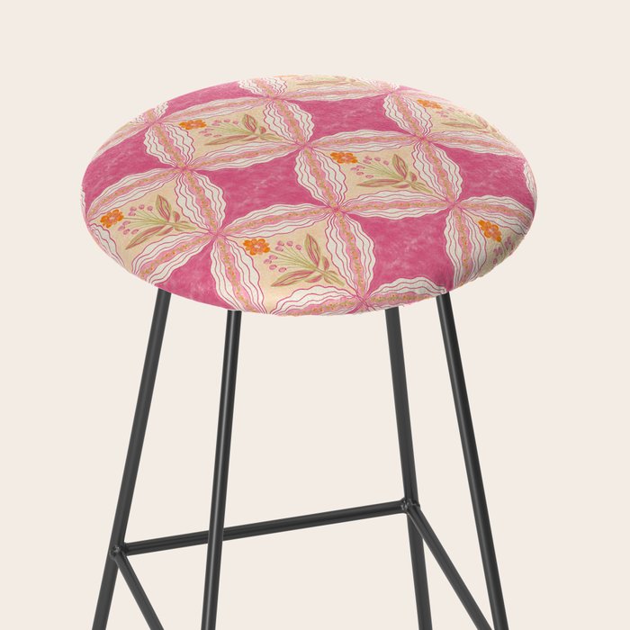 Delicate Floral Mandala Pattern in Pink and Peach Hues Stool Gallery Image 2