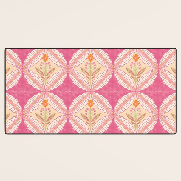 Delicate Floral Mandala Pattern in Pink and Peach Hues Desk Mat Gallery Image 3