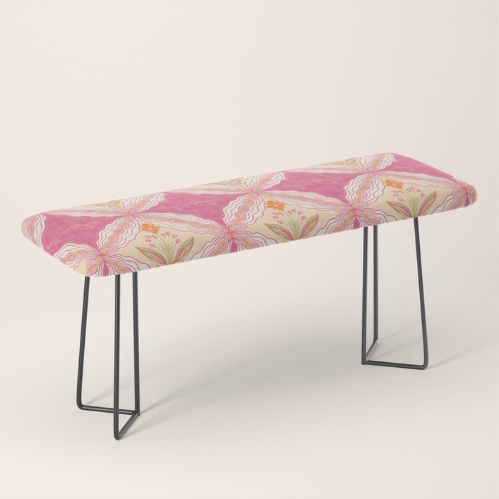 Delicate Floral Mandala Pattern in Pink and Peach Hues Bench Gallery Image 1