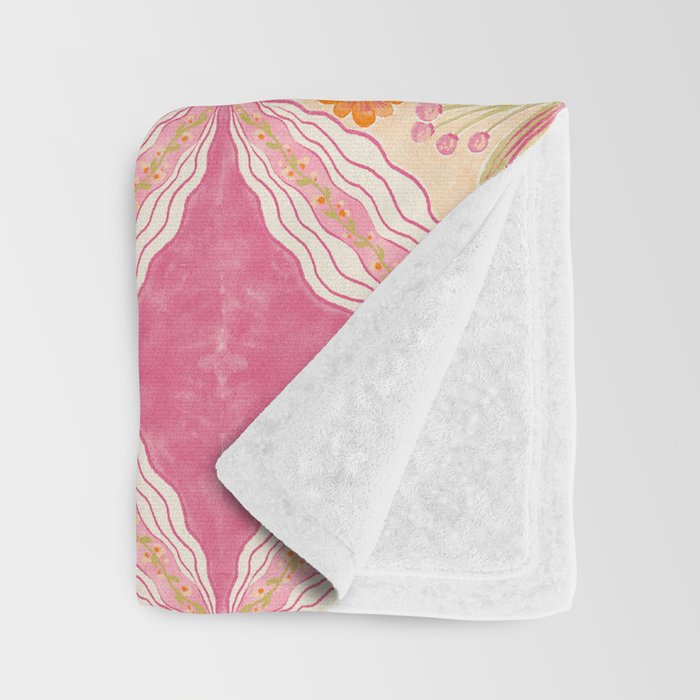 Delicate Floral Mandala Pattern in Pink and Peach Hues Throw Blanket Gallery Image 3
