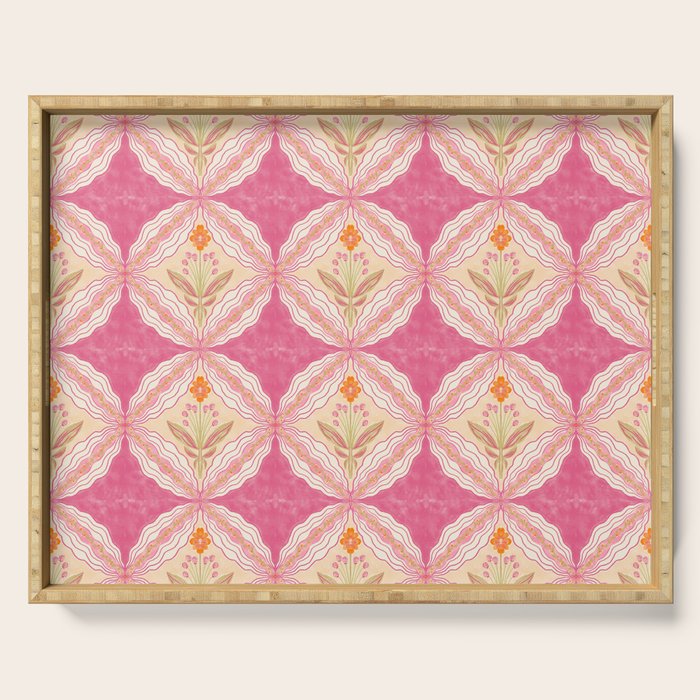 Delicate Floral Mandala Pattern in Pink and Peach Hues Serving Tray Gallery Image 1