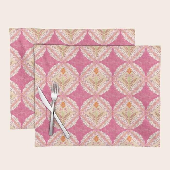 Delicate Floral Mandala Pattern in Pink and Peach Hues Placemat Gallery Image 1