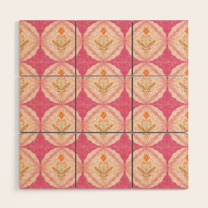 Delicate Floral Mandala Pattern in Pink and Peach Hues Wood Wall Art Gallery Image 1
