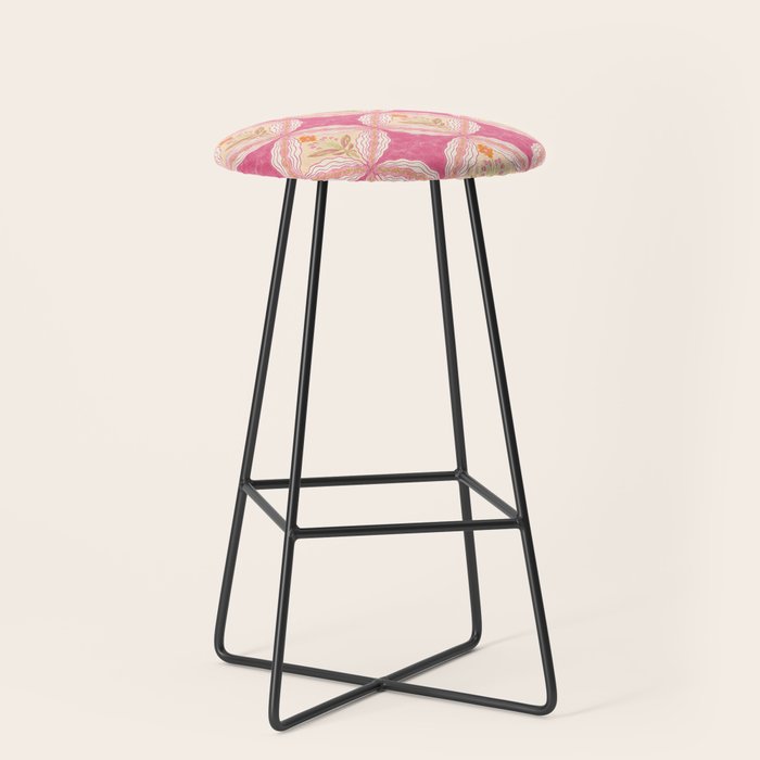 Delicate Floral Mandala Pattern in Pink and Peach Hues Stool Gallery Image 1