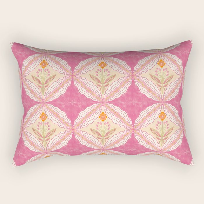 Delicate Floral Mandala Pattern in Pink and Peach Hues Rectangular Pillow Gallery Image 2