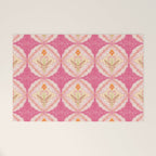 Delicate Floral Mandala Pattern in Pink and Peach Hues Welcome Mat Gallery Image 1