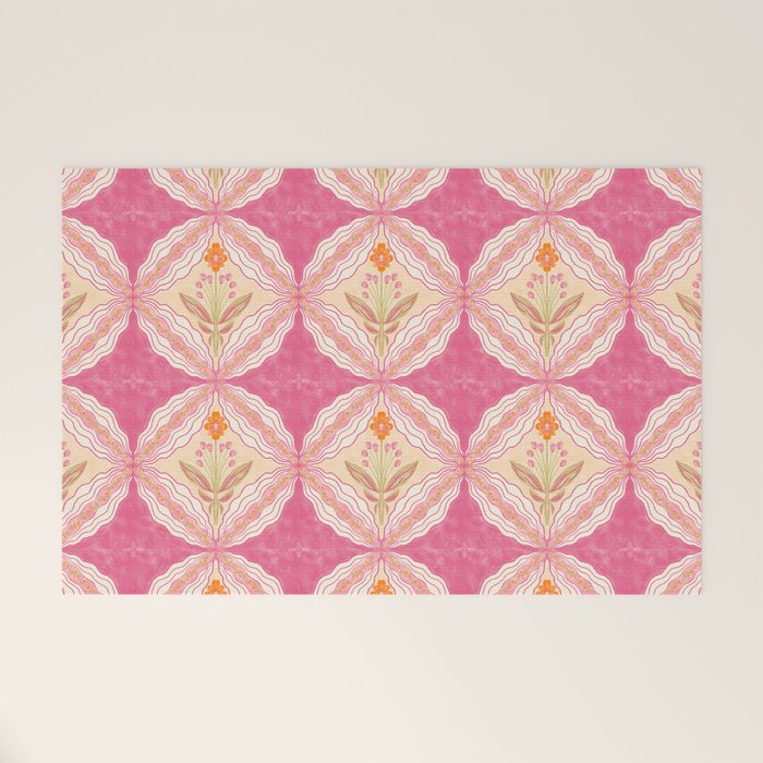 Delicate Floral Mandala Pattern in Pink and Peach Hues Welcome Mat Gallery Image 1