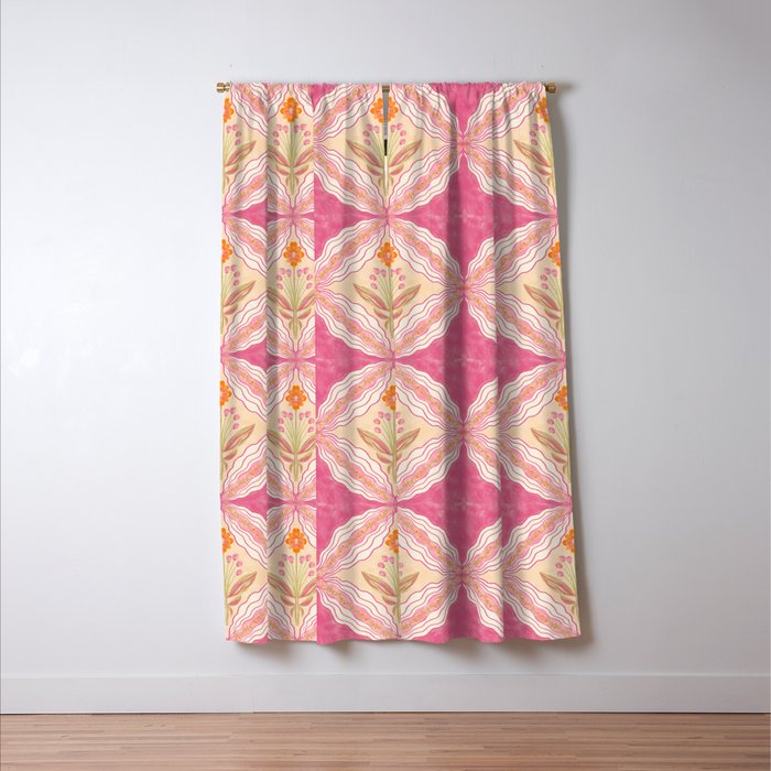 Delicate Floral Mandala Pattern in Pink and Peach Hues Window Curtain Gallery Image 3