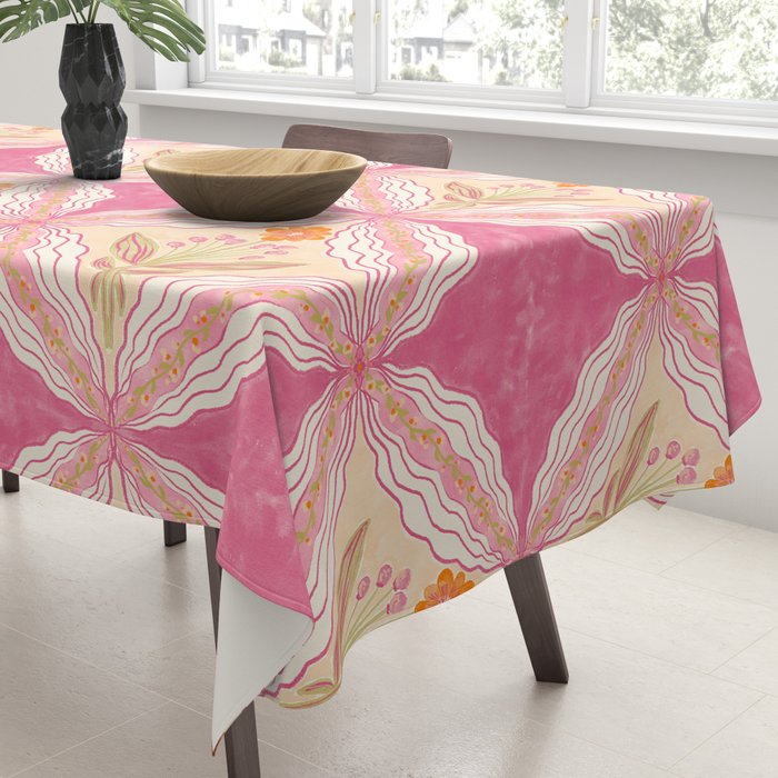 Delicate Floral Mandala Pattern in Pink and Peach Hues Tablecloth Gallery Image 3