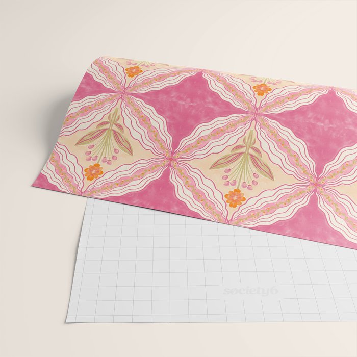 Delicate Floral Mandala Pattern in Pink and Peach Hues Wrapping Paper Gallery Image 2