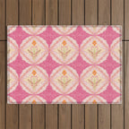 Delicate Floral Mandala Pattern in Pink and Peach Hues Outdoor Rug Gallery Image 1