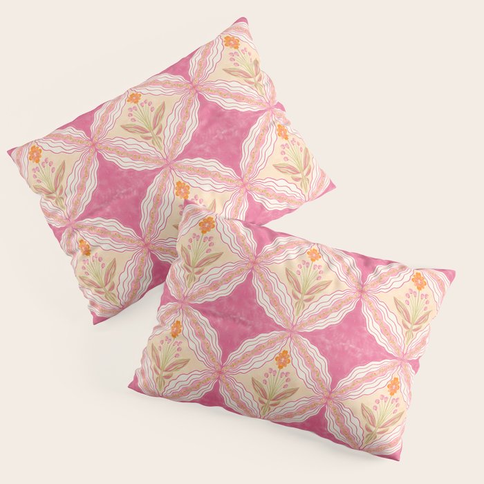 Delicate Floral Mandala Pattern in Pink and Peach Hues Pillow Sham Gallery Image 3