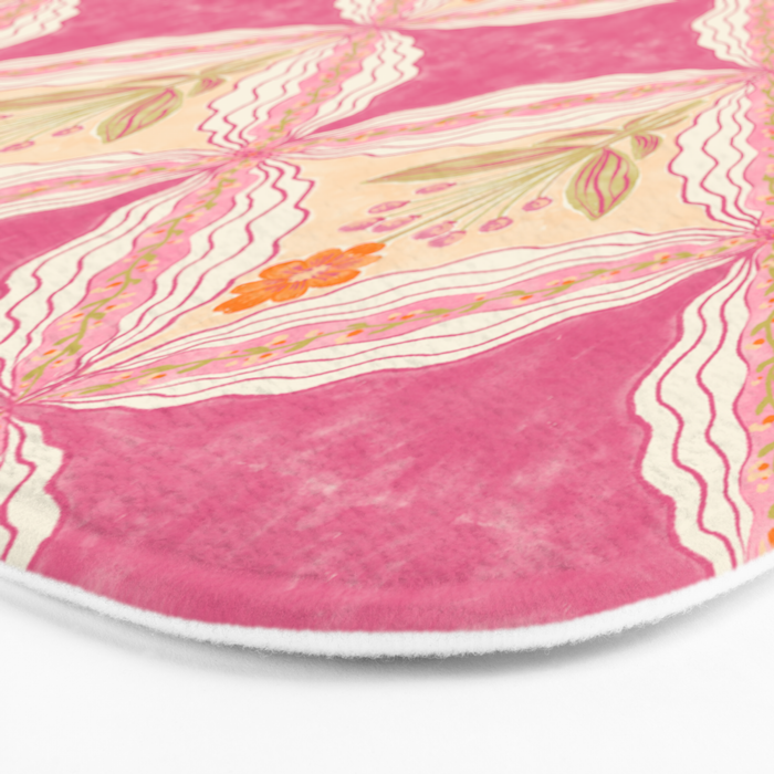 Delicate Floral Mandala Pattern in Pink and Peach Hues Bath Mat Gallery Image 3