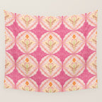 Delicate Floral Mandala Pattern in Pink and Peach Hues Wall Tapestry Gallery Image 4